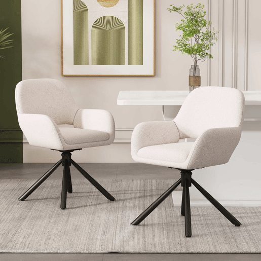 Conjunto de 4 cadeiras giratórias com braços - em tecido de sherpa - estilo moderno - Branco