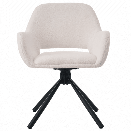 Conjunto de 4 cadeiras giratórias com braços - em tecido de sherpa - estilo moderno - Branco