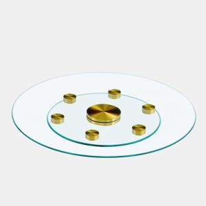 Mesa redonda com tampo de vidro giratório - 61 cm  38 cm - Design giratório, fácil de usar - Dourado, Transparente