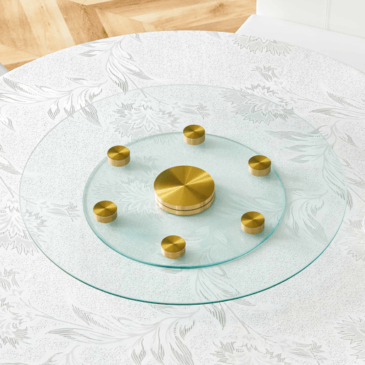 Mesa redonda com tampo de vidro giratório - 61 cm  38 cm - Design giratório, fácil de usar - Dourado, Transparente