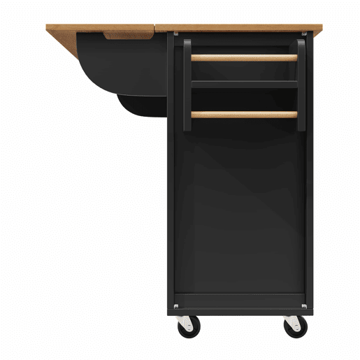 Ilha de cozinha 120x73x93cm - carrinho extraível com rodas, 2 portas, 4 gavetas, prateleiras ajustáveis, toalheiro, porta-temperos - preto