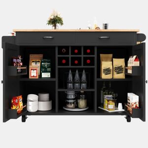 Ilha de cozinha moderna 102x45x92 cm - Móvel de cozinha, carrinho de buffet, mesa de jantar multifuncional com arrumação - Preto