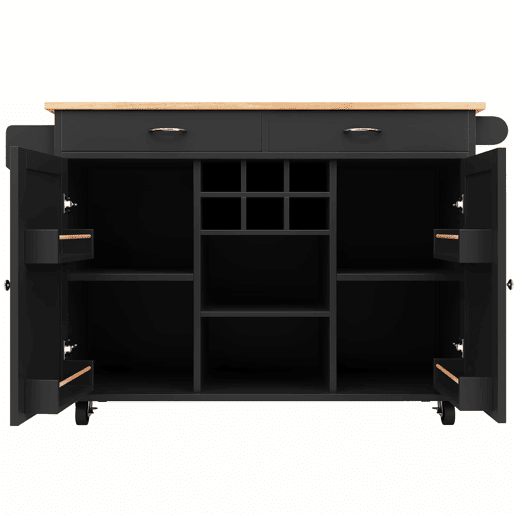 Ilha de cozinha moderna 102x45x92 cm - Móvel de cozinha, carrinho de buffet, mesa de jantar multifuncional com arrumação - Preto