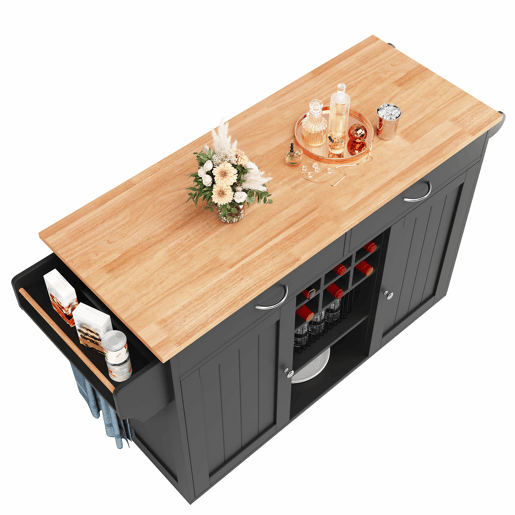Ilha de cozinha moderna 102x45x92 cm - Móvel de cozinha, carrinho de buffet, mesa de jantar multifuncional com arrumação - Preto
