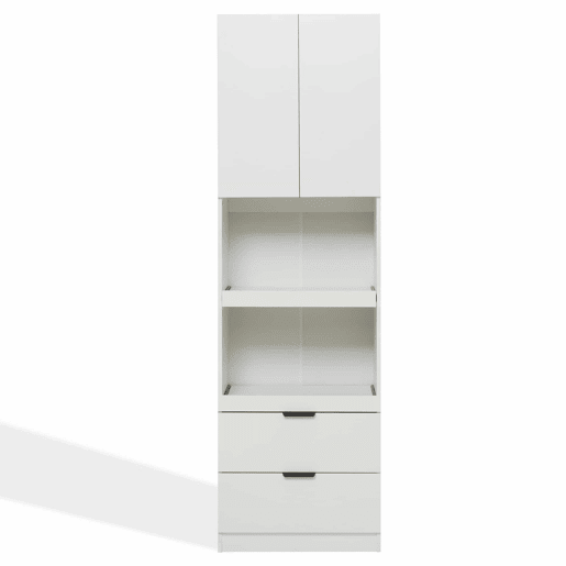 Armário de cozinha 200 cm - Armazenamento, portas, gavetas, prateleiras para micro-ondas, armário alto com proteção anti-capotamento, aparador multifuncional para sala de jantar e sala de estar - Branco