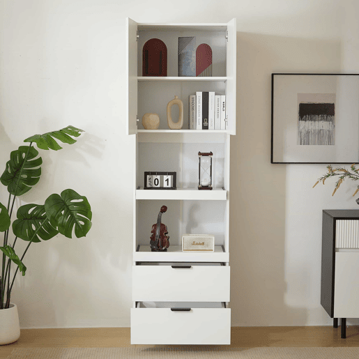 Armário de cozinha 200 cm - Armazenamento, portas, gavetas, prateleiras para micro-ondas, armário alto com proteção anti-capotamento, aparador multifuncional para sala de jantar e sala de estar - Branco