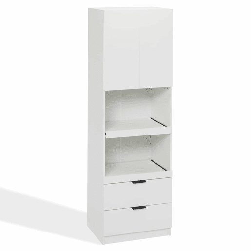 Armário de cozinha 200 cm - Armazenamento, portas, gavetas, prateleiras para micro-ondas, armário alto com proteção anti-capotamento, aparador multifuncional para sala de jantar e sala de estar - Branco