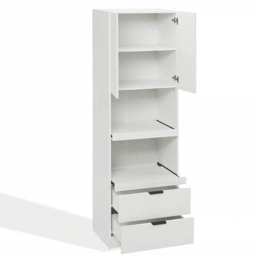 Armário de cozinha 200 cm - Armazenamento, portas, gavetas, prateleiras para micro-ondas, armário alto com proteção anti-capotamento, aparador multifuncional para sala de jantar e sala de estar - Branco