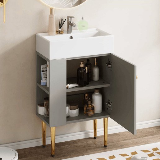 Móvel de casa de banho 55 cm - Armário baixo para lavatório pequeno - Cinza e branco Móvel de casa de banho 55 cm - Armário baixo para lavatório pequeno - Cinza e branco
