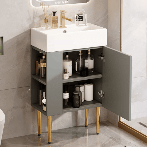 Móvel de casa de banho 55 cm - Armário baixo para lavatório pequeno - Cinza e branco Móvel de casa de banho 55 cm - Armário baixo para lavatório pequeno - Cinza e branco