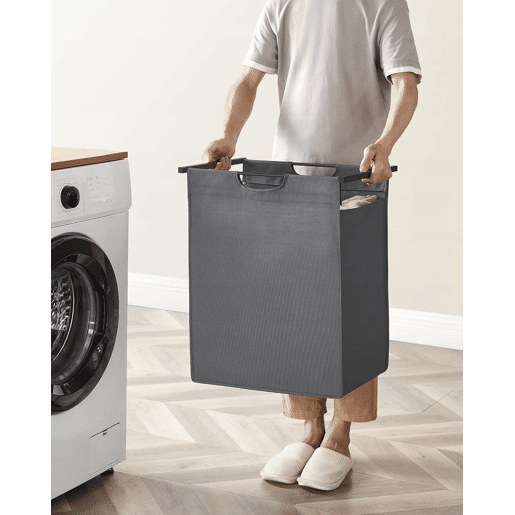 PRATELEIRA DE CASA DE BANHO com cesto de roupa suja, cinzentopreto