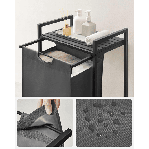PRATELEIRA DE CASA DE BANHO com cesto de roupa suja, cinzentopreto
