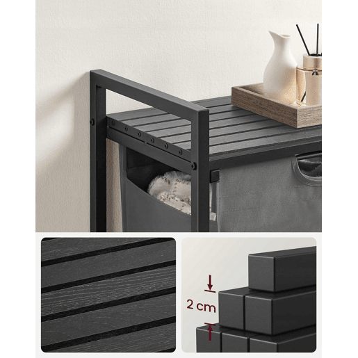 PRATELEIRA DE CASA DE BANHO com cesto de roupa suja, cinzentopreto