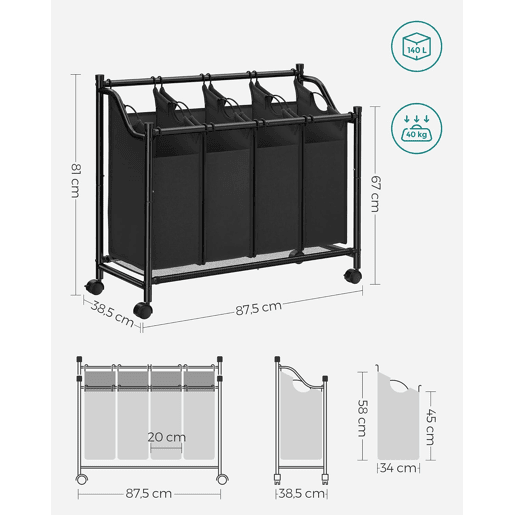 Cesto da roupa suja 4x35l, preto Cesto da roupa suja 4x35l, preto