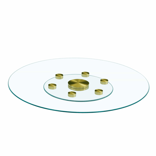 Mesa com tampo giratório de vidro - 77 cm de diâmetro superior, 38 cm de diâmetro inferior - Design dourado e transparente