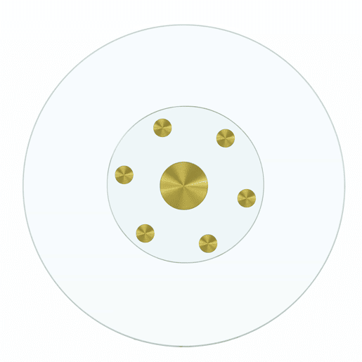 Mesa com tampo giratório de vidro - 77 cm de diâmetro superior, 38 cm de diâmetro inferior - Design dourado e transparente