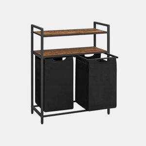 PRATELEIRA DE CASA DE BANHO com cestos de roupa suja 2 unidades, castanhopreto