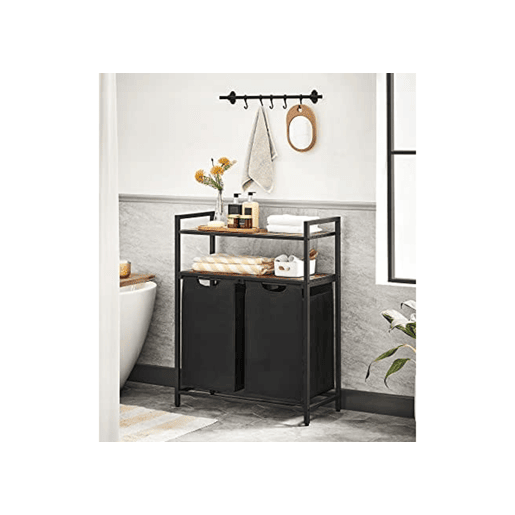 PRATELEIRA DE CASA DE BANHO com cestos de roupa suja 2 unidades, castanhopreto