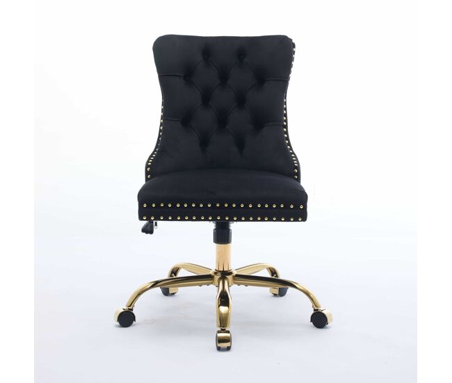 Silla de oficina - ajustable, giratoria, terciopelo acolchado con botones - negro