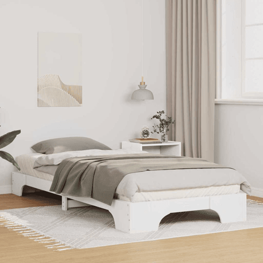 Estrutura de cama de solteiro para adultos - Branco 90 x 210 cm Madeira de Pinheiro Sólida