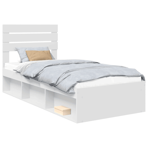 Estrutura de cama de solteiro para adultos - Branco 75 x 190 cm Madeira de Pinheiro Sólida