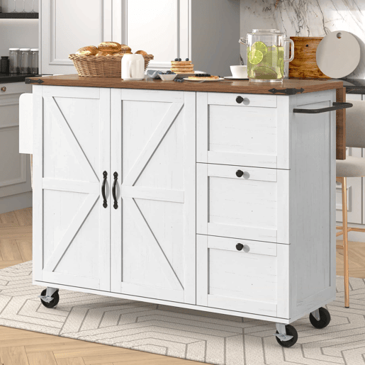 Ilha de cozinha - Carrinho de serviço com superfície extensível - Bege