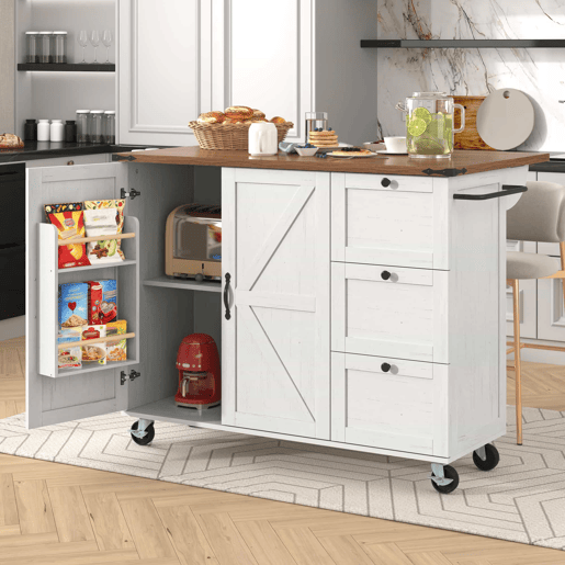 Ilha de cozinha - Carrinho de serviço com superfície extensível - Bege