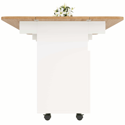 Ilha de cozinha moderna - Multifuncional com espaço de armazenamento - Branco+Natural+Prata