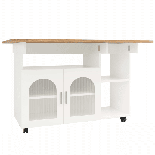 Ilha de cozinha moderna - Multifuncional com espaço de armazenamento - Branco+Natural+Prata