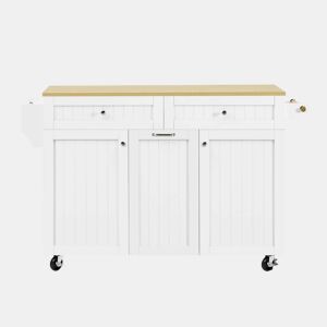 Ilha de cozinha móvel 140×40-70×92 cm - Área de jantar extensível, com gavetas multifuncionais - Branco Natural
