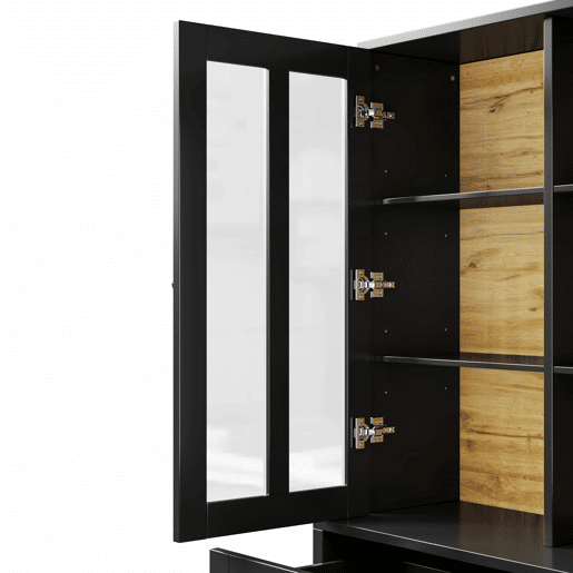 Armário alto 140x38,5x175 cm - Vitrinenschrank, móvel de cozinha, armário de sala de jantar com gavetas, moderno e minimalista, para cozinha, sala de jantar, sala de estar - Preto