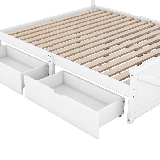 Cama de casal 160x200 cm - estrutura simples em madeira, 4 gavetas - branco