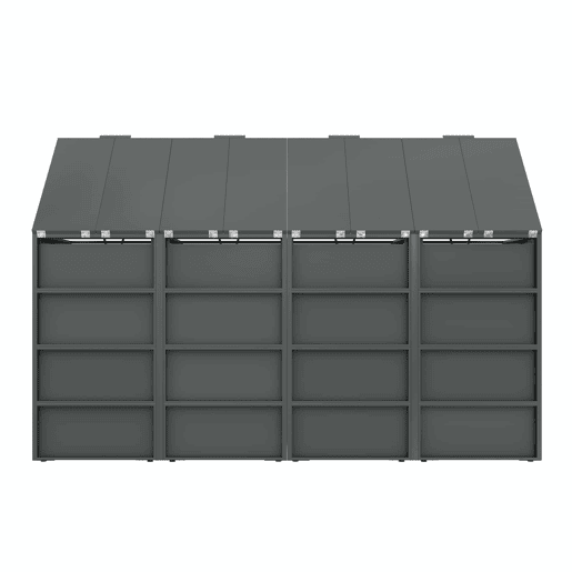 Caixa para lixo 132x80x118 cm - Com tampa rebatível, compartimentos de armazenamento, fechadura, quatro portas, painel da porta com design em diamante - Cinza, Madeira