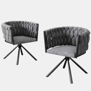 Conjunto de 2 cadeiras giratórias de veludo com braços - pernas de metal - Cinzento