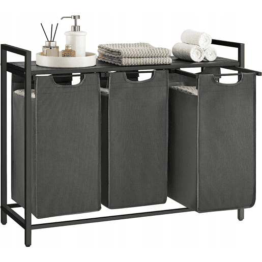 PRATELEIRA DE CASA DE BANHO com cestos de roupa 3 unidades, cinzentopreto