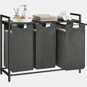 PRATELEIRA DE CASA DE BANHO com cestos de roupa 3 unidades, cinzentopreto