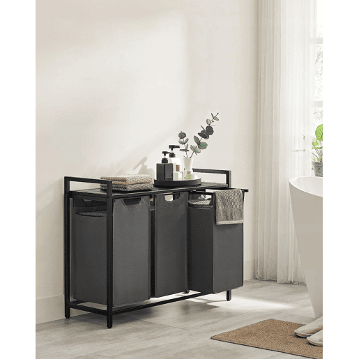 PRATELEIRA DE CASA DE BANHO com cestos de roupa 3 unidades, cinzentopreto