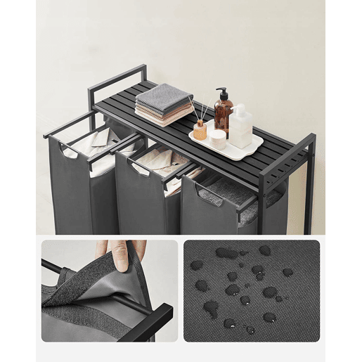 PRATELEIRA DE CASA DE BANHO com cestos de roupa 3 unidades, cinzentopreto