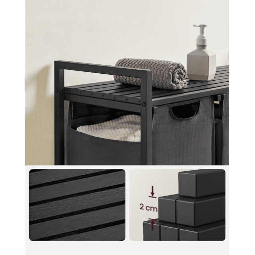PRATELEIRA DE CASA DE BANHO com cestos de roupa 3 unidades, cinzentopreto