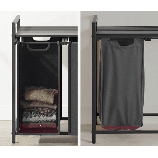 PRATELEIRA DE CASA DE BANHO com cestos de roupa 3 unidades, cinzentopreto