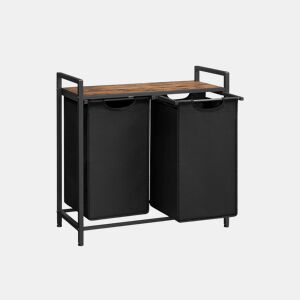 PRATELEIRA DE CASA DE BANHO com cesto de roupa suja, 2 unidades, castanhopreto