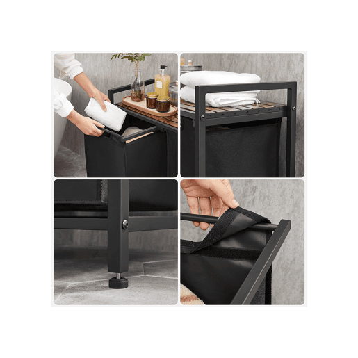PRATELEIRA DE CASA DE BANHO com cesto de roupa suja, 2 unidades, castanhopreto