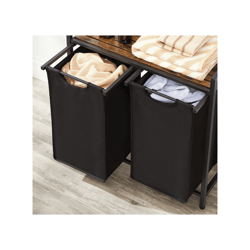 PRATELEIRA DE CASA DE BANHO com cesto de roupa suja, 2 unidades, castanhopreto