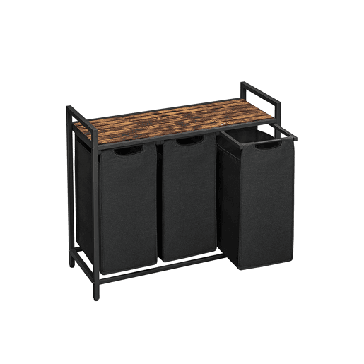 PRATELEIRA DE CASA DE BANHO com cesto de roupa 3 unidades, castanhopreto