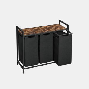 PRATELEIRA DE CASA DE BANHO com cesto de roupa 3 unidades, castanhopreto