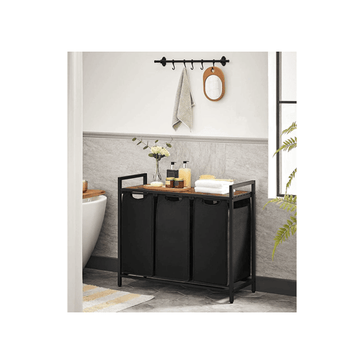 PRATELEIRA DE CASA DE BANHO com cesto de roupa 3 unidades, castanhopreto