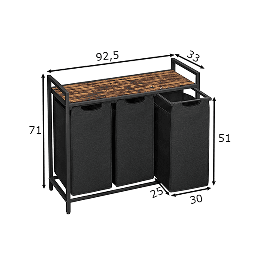 PRATELEIRA DE CASA DE BANHO com cesto de roupa 3 unidades, castanhopreto