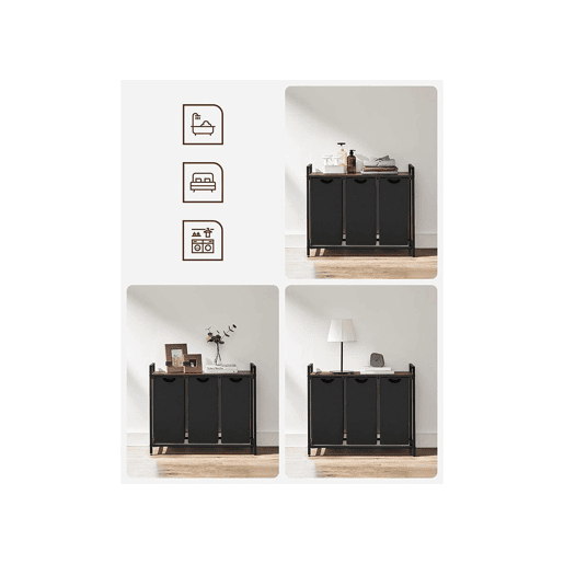 PRATELEIRA DE CASA DE BANHO com cesto de roupa 3 unidades, castanhopreto
