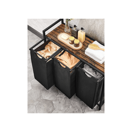 PRATELEIRA DE CASA DE BANHO com cesto de roupa 3 unidades, castanhopreto