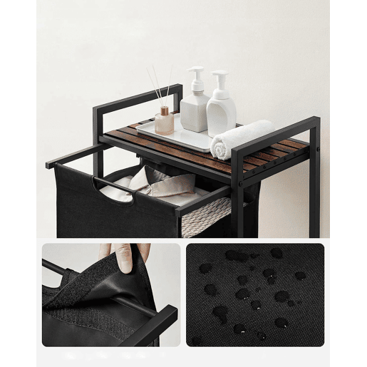 PRATELEIRA DE CASA DE BANHO com cesto de roupa suja, castanhopreto